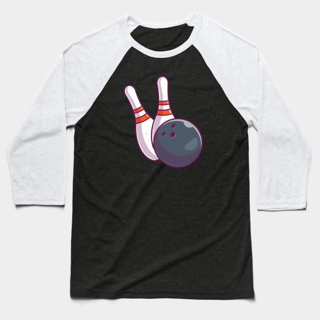 Bowling pins with bowling ball cartoon Baseball T-Shirt by Catalyst Labs